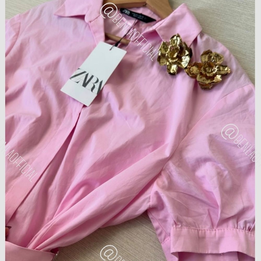 NWT ZARAβPOPLINβSHIRTDRESSβpink - Picture 6 of 13